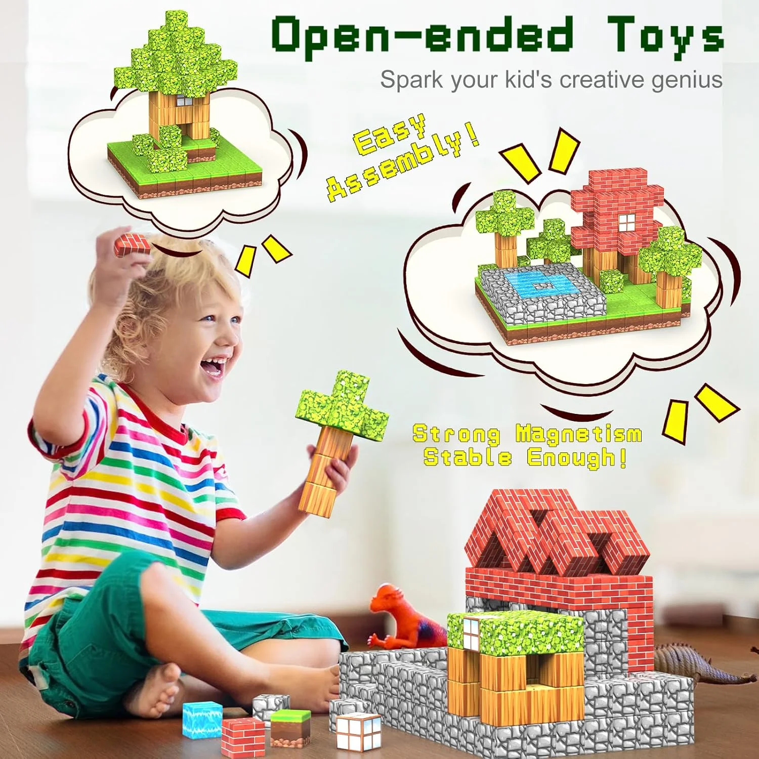 100PCS Magnetic Blocks Toy Build Mine Magnet World Magnetic Construction Set For Kids STEM Education Toys Gift For Boys Girls