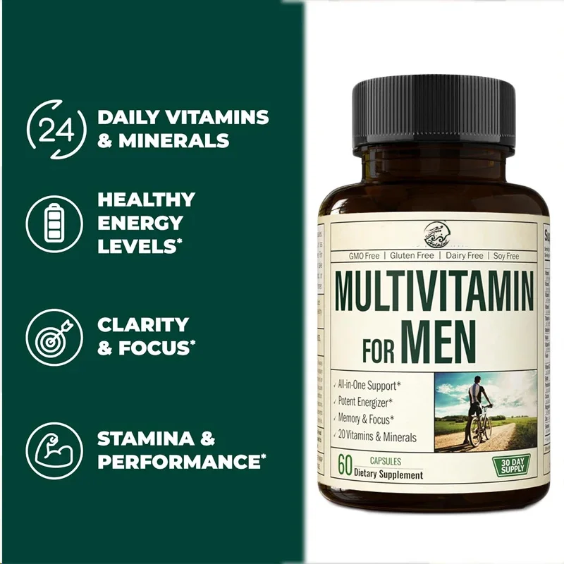 Minerais/vitamines compostos diários masculinos - vitamina A, C, E, D, B1, B2, B3, B5, etc., biotina, espirulina, zinco, antioxidante