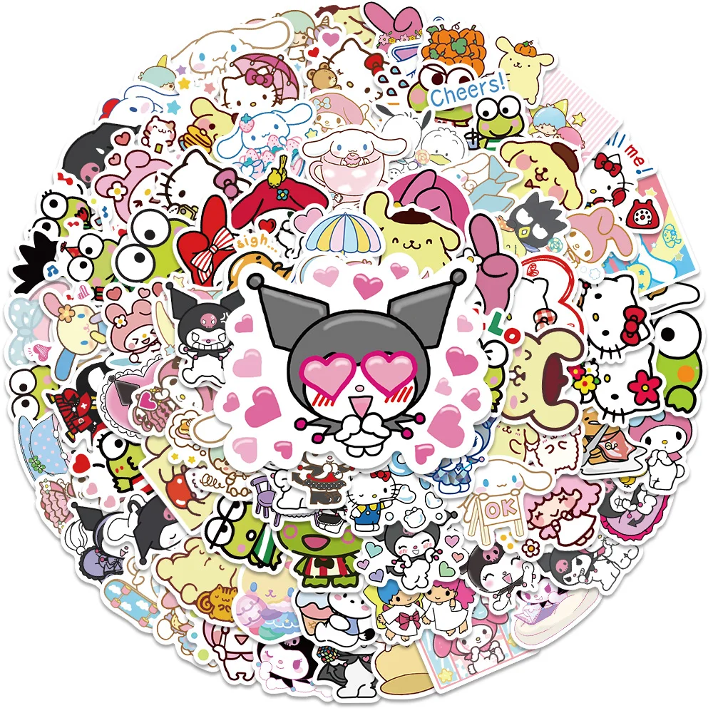 

50/100pcs Sanrio Mixed Cartoon Kawaii Kuromi My Melody Kitty Cinnamoroll Sticker Scrapbooking Stationery Waterproof Laptop Gift