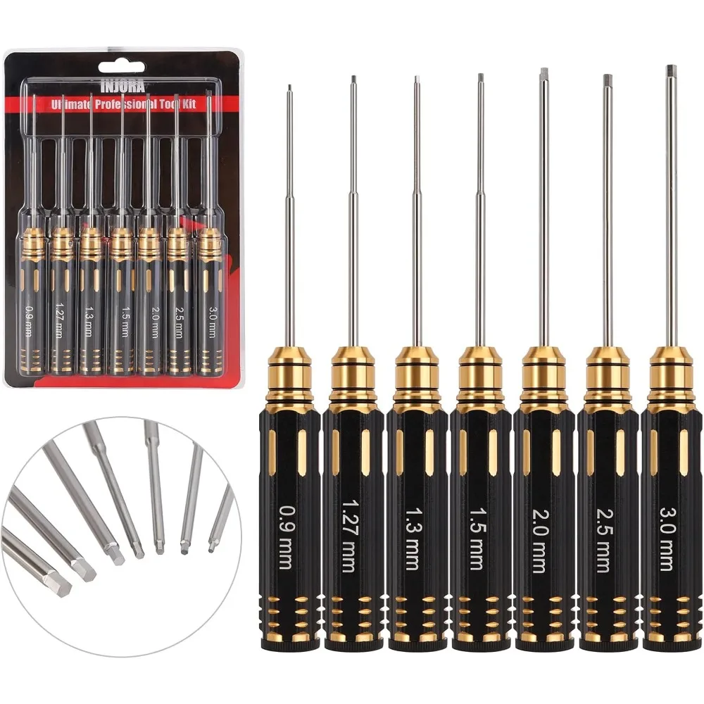 

INJORA RC Hex Screw Driver Set-7PCS Car Tool Kit 0.9, 1.27, 1.3, 1.5, 2.0, 2.5, 3.0mm Hexagon Allen Screwdriver Wrenches Sets, R