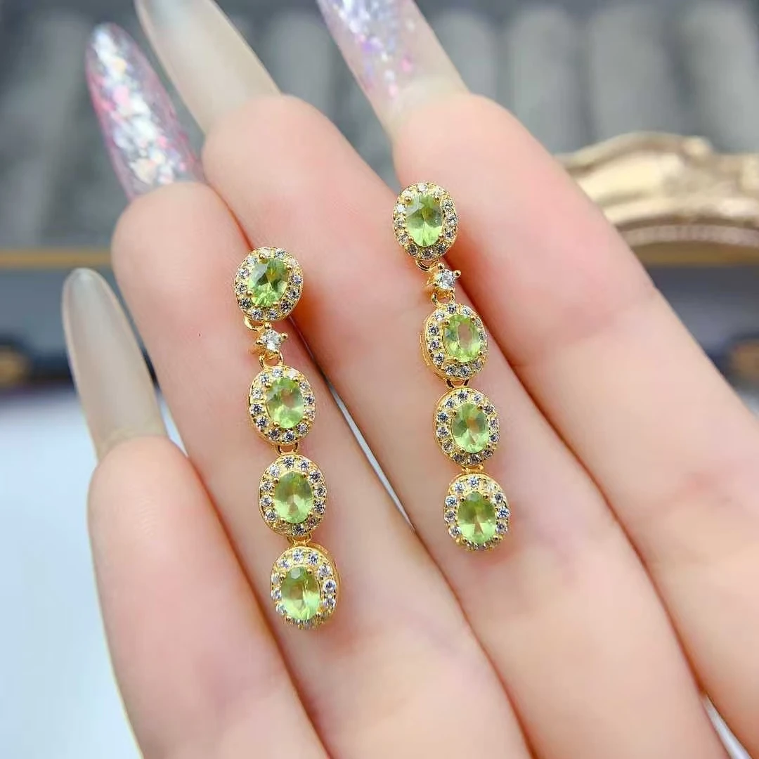 

Solid 925 Silver Dangle Earrings Natural Peridot Eattings 3mm*4mm 1.2ct VVS Grade Peridot Silver Jewelry