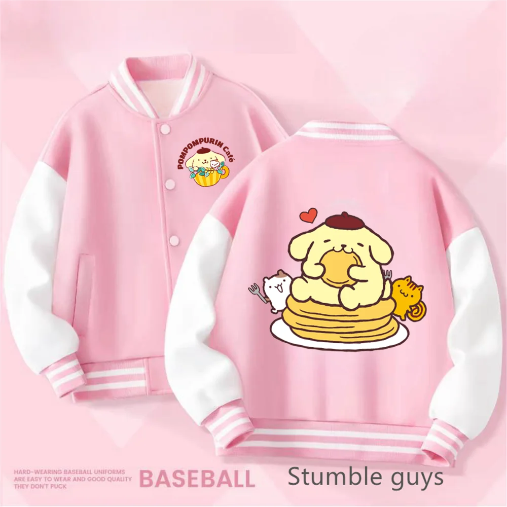 

Sanrios Anime Pudding Dog Cute Cartoon Kawaii Anime Kids Jacket Spring and Autumn New Loose Sport Baseball Uniform Birthday Gift