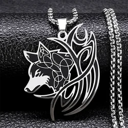 Viking Nordic Mythology Wolf Knot Necklace Stainless Steel Valknut Odin 's Symbol of Norse Men Women Necklace Jewelry N7802S01