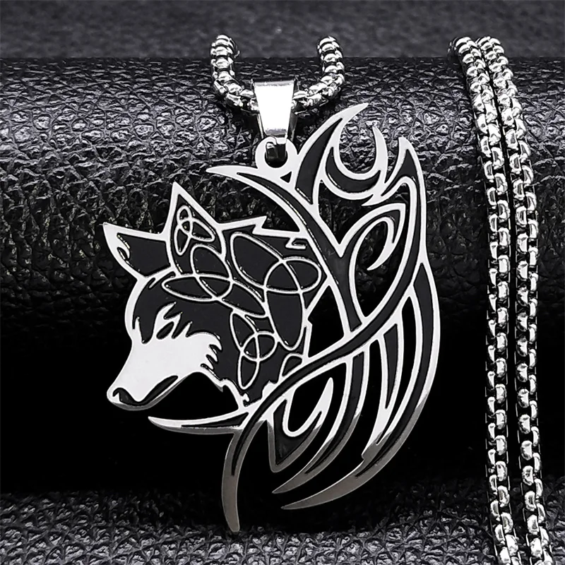 Viking mitologia nordycka wilk węzeł naszyjnik ze stali nierdzewnej Valknut Odin's symbol nordyckiego mężczyźni kobiety naszyjnik biżuteria N7802S01