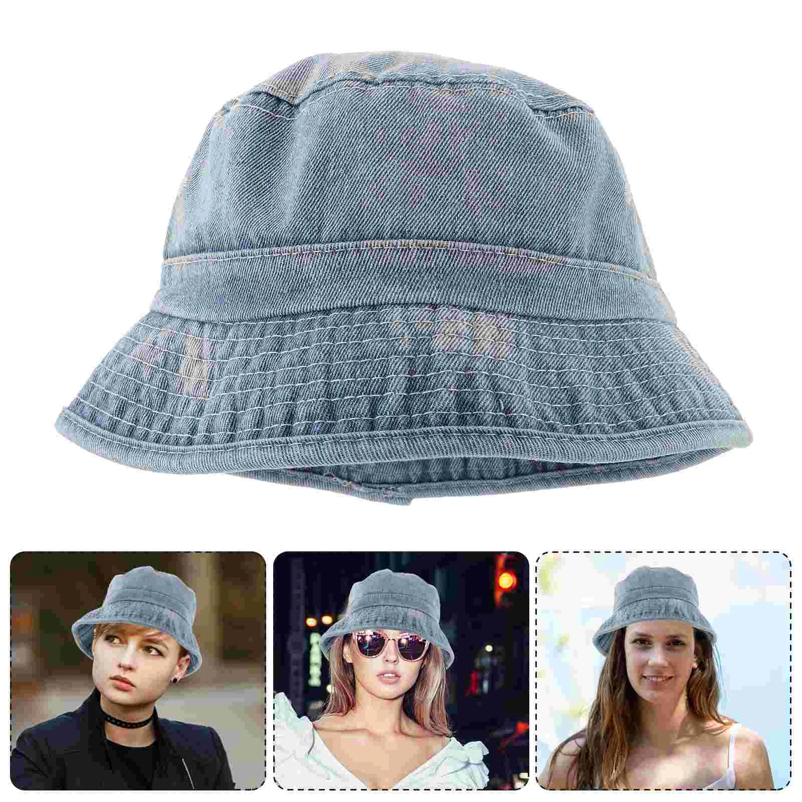 

1 PCS Retro Fisherman's Cotton Bucket Hat Wide Brim Sun Outdoor Denim Cap Sun Hat Fashionable Outdoor Headwear