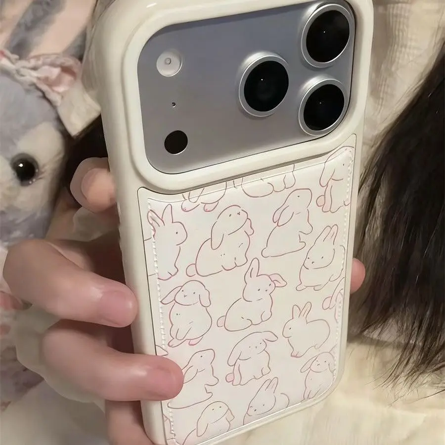 Korean Cartoon Rabbit With Pink Teddy Bear Phone Case For iPhone 17 AIR 16 15 14 13 12 11 PRO MAX PLUS Anti Drop Dustproof Cover view 3
