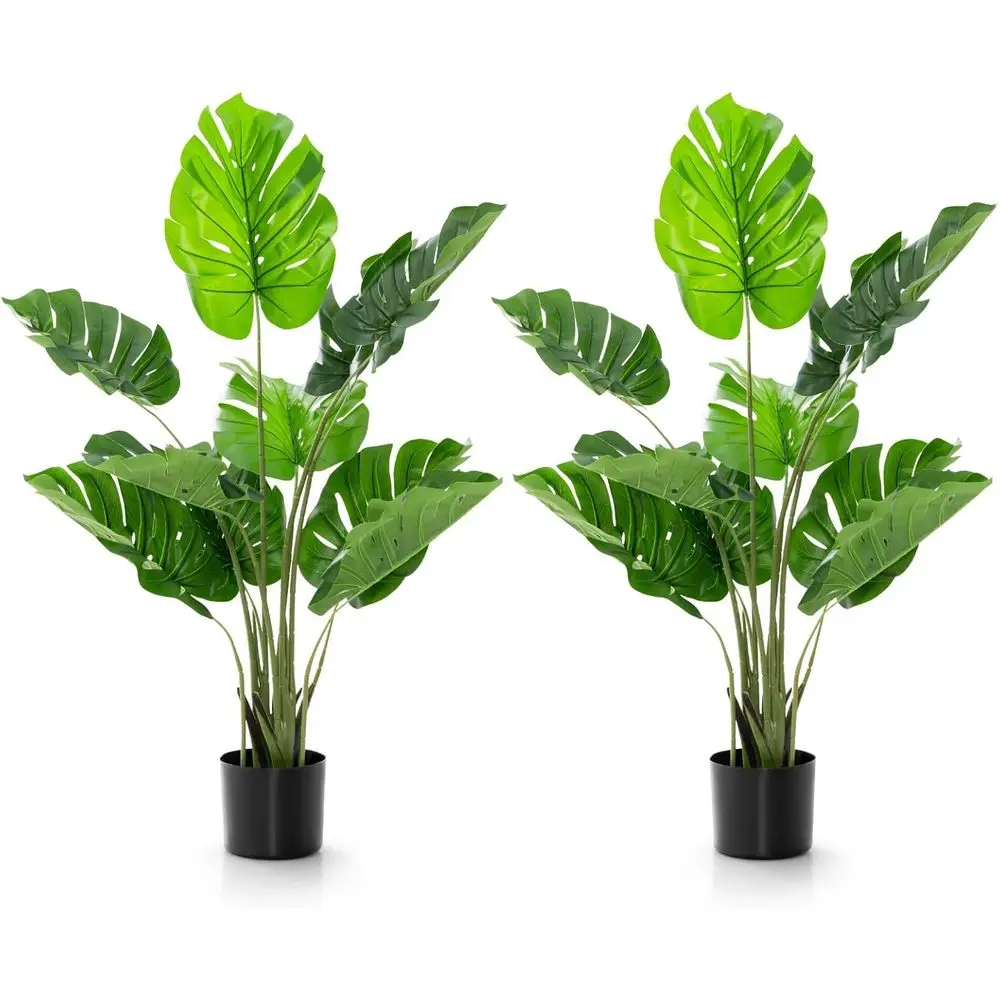 

2 Pack Artificial Monstera Deliciosa Plants, 4ft Tall Tropical Palm with 10 Unique Turtle Leaves, Cement-Style Plastic Pot, Idea