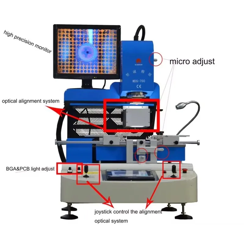 WDS750 BGA Rework Station With Automatic Feeding Device HD High Definition Optical Alignment And Low Cost