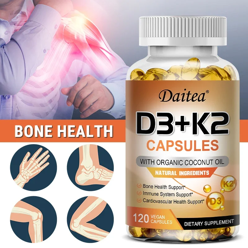 Vitamin D3 + K2, D and K Vitamins To Promote Calcium Absorption and Support A Healthy Cardiovascular System and Arteries