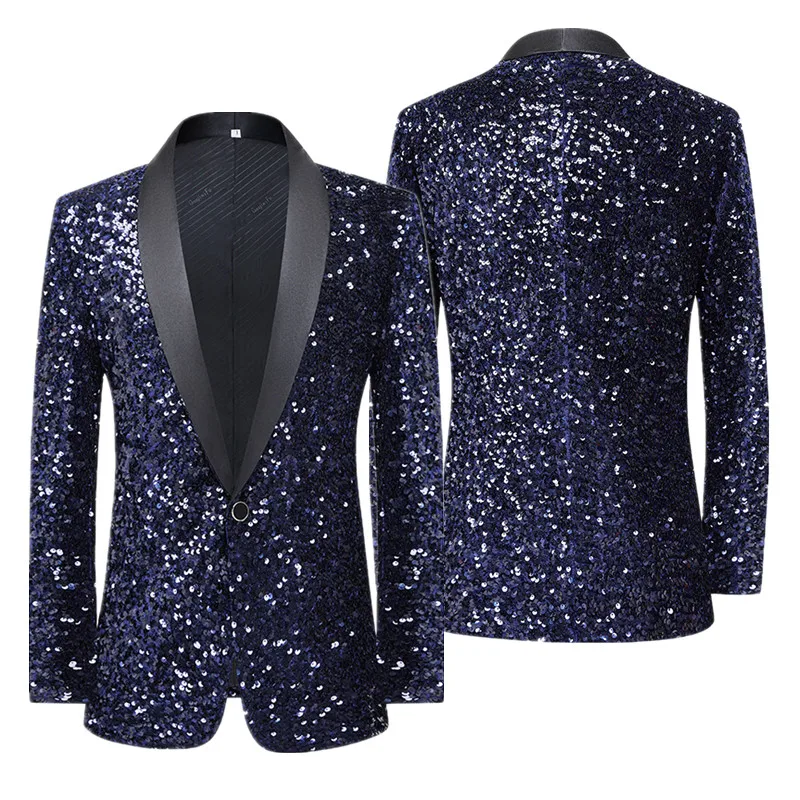 New Men's Sequined Formal Wear, Perfect for Banquets, Parties and Stage Performances. This Striking Jacket Is Sure To Turn Heads