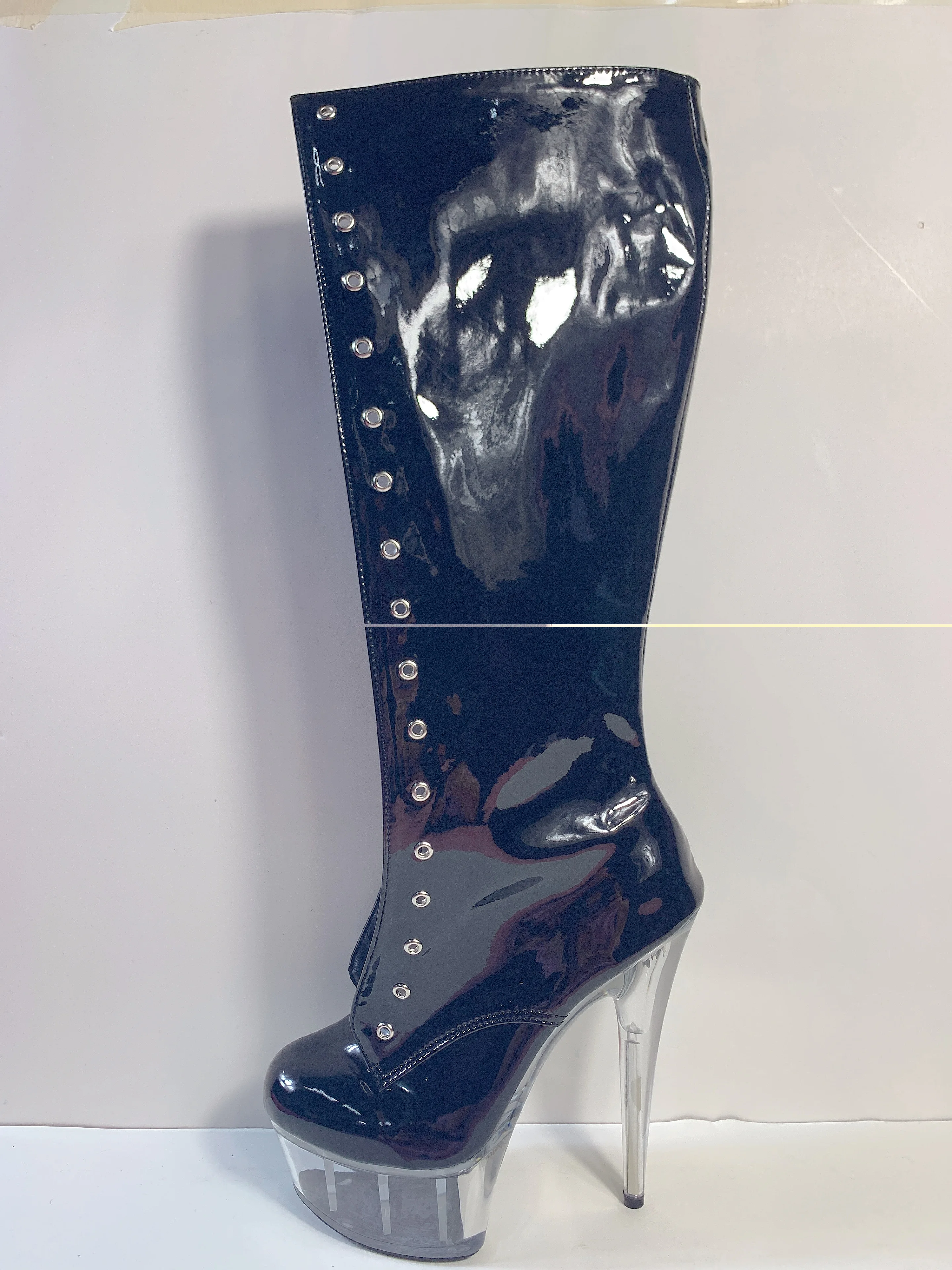 

Classics sexy round toe black matte PU platform boots sexy clubbing 6 inch lady fashion knee high dance shoes
