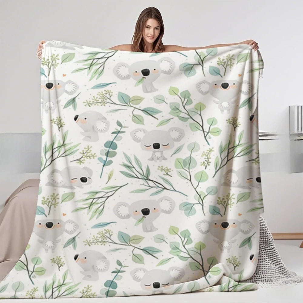 

Floral Flannel Bed Blanket Koala And Eucalyptus Pattern Coverlet Sherpa Throw Blankets For Children Office