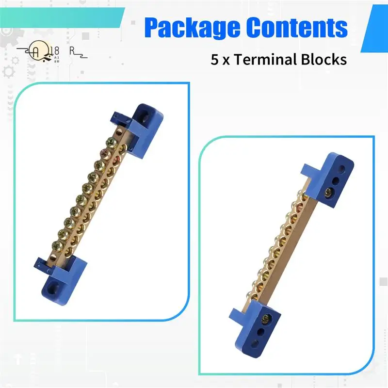 

A18R - Клеммная колодка Синяя клеммная шина 10-позиционная винтовая латунная клеммная колодка Заземляющая полоса Блок шины Упаковка из 5 шт.