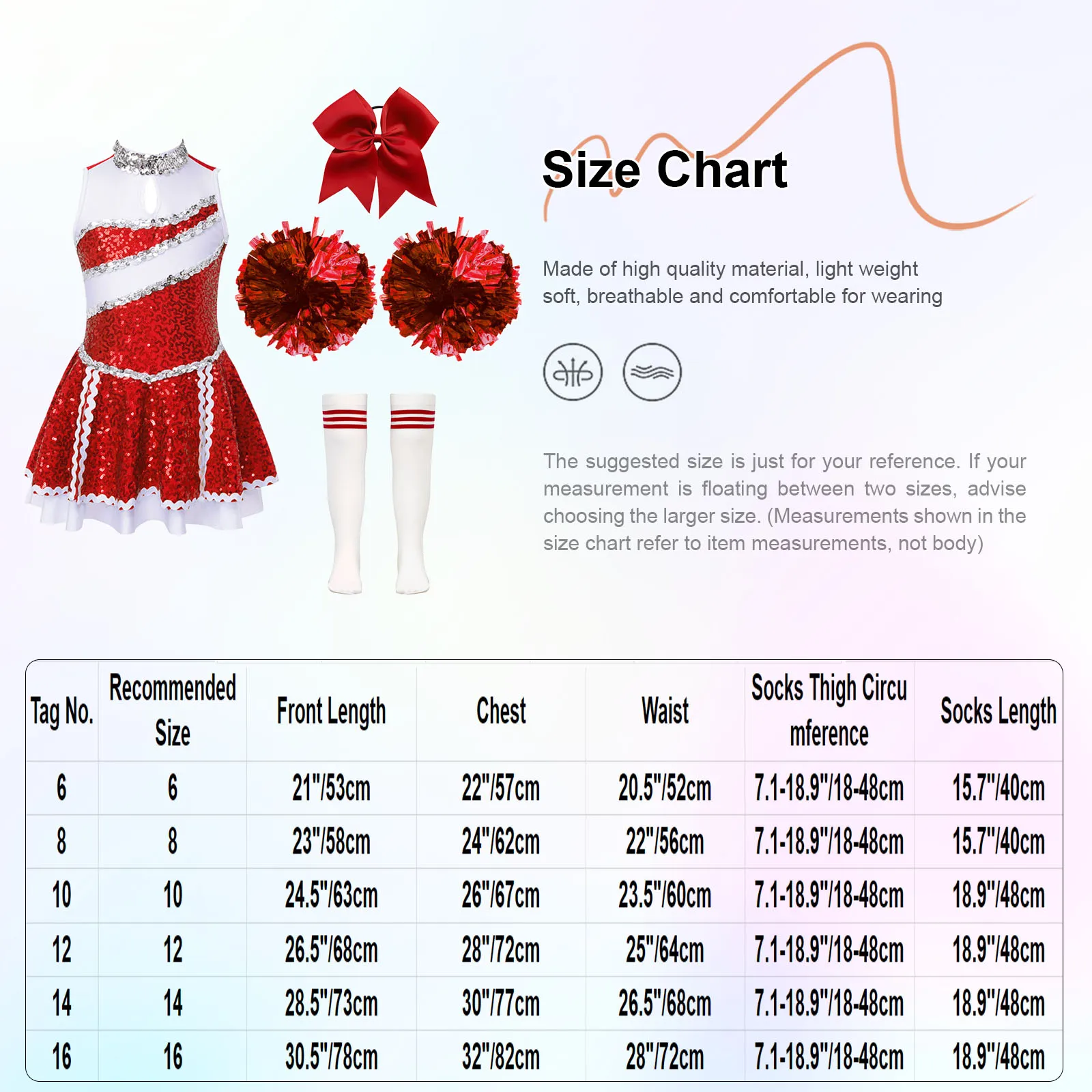 Cheerleader Cheerleadering Dance Costume for Girls Kid Dance Outfit Cheer Leader Dress and Socks Pompoms Halloween Cosplay Suit