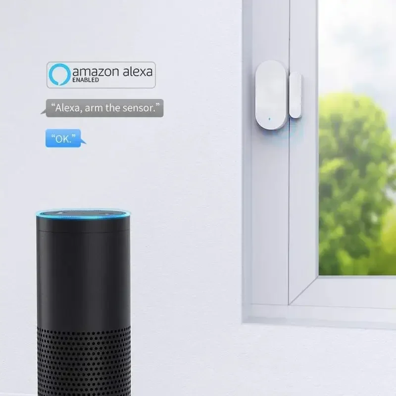 Tuya Zigbee3.0 Sensor de ventana y puerta de casa inteligente, detectores abiertos y cerrados, alarma de seguridad para Alexa y Google Home,Hub