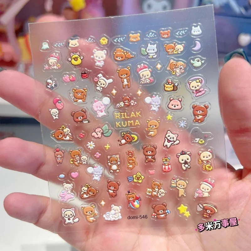 New Rilakkuma micro-embossed nail art stickers Guka ipad cute stickers decorative ccd material stickers