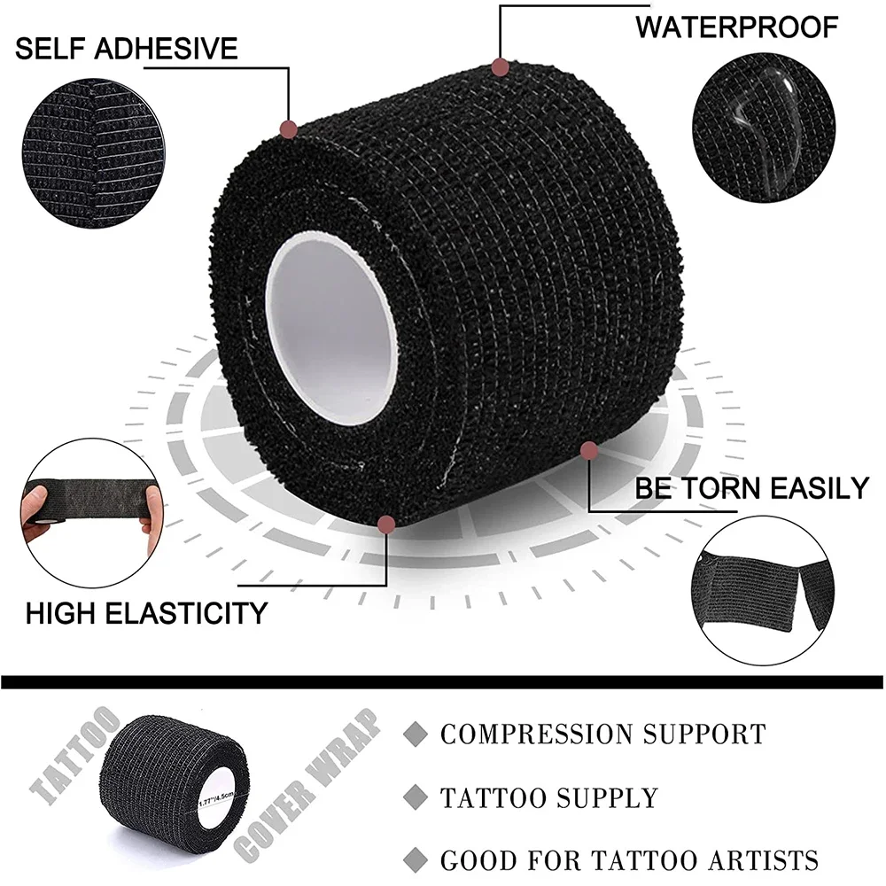 96/48/24/3pcs Black Tattoo Grip Tape Bandage Wraps Tapes Disposable Self-adhesive Waterproof Bandage for Tattoo Machine Grip