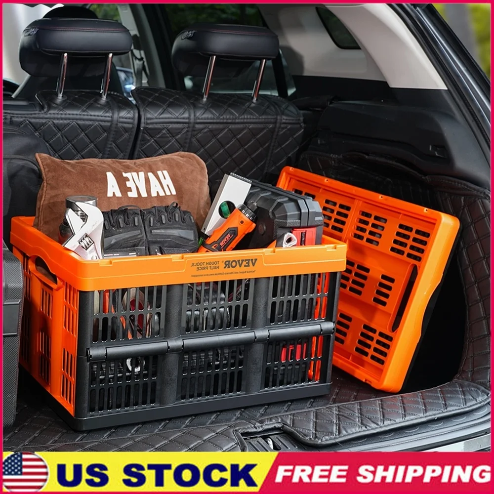 

Collapsible Storage Baskets 45L Folding Plastic Container Stackable Heavy Duty with Ergonomic Handles Home Garage Camping 3-Pack