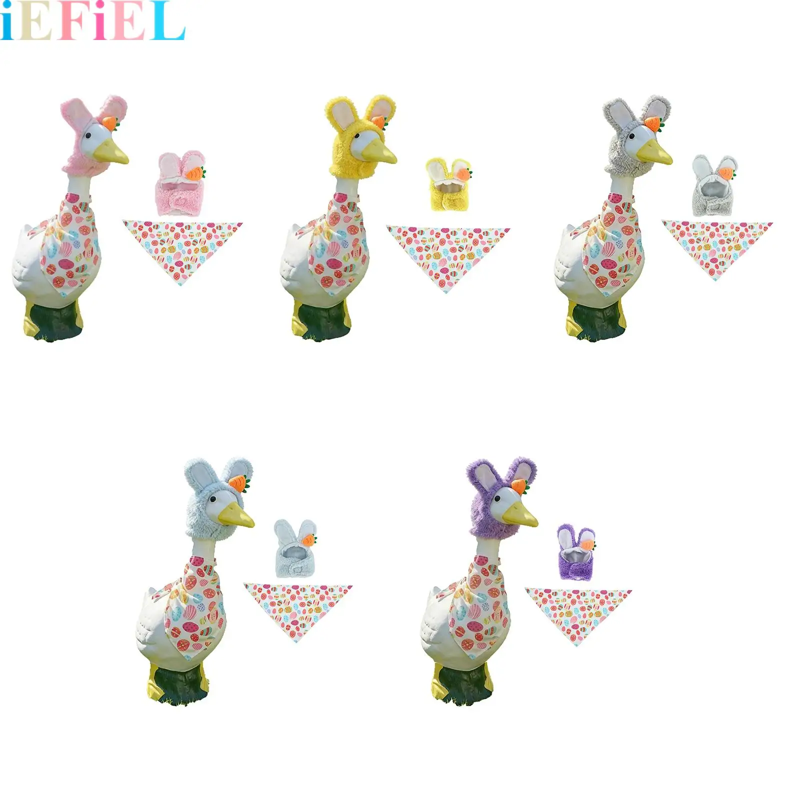 

Easter Bunny Porch Goose Outfit Adjustable Bunny Hat Colorful Egg Scarf Easter Decoration Lawn Garden Yard Decor