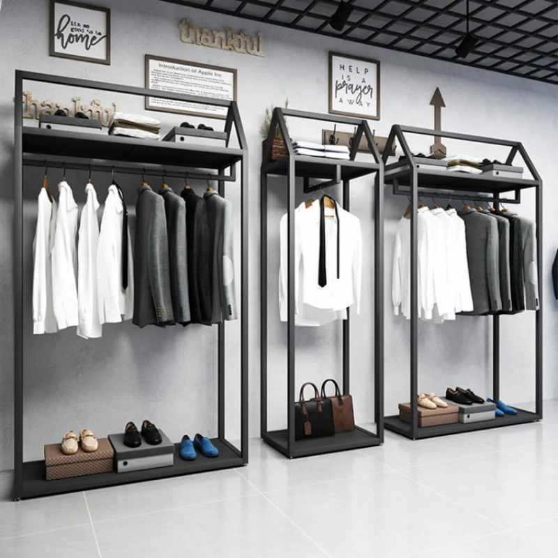 Custom, Black Menswear Clothes Store Showroom Interior Decoration Boutique Garment Display Rack and Stands