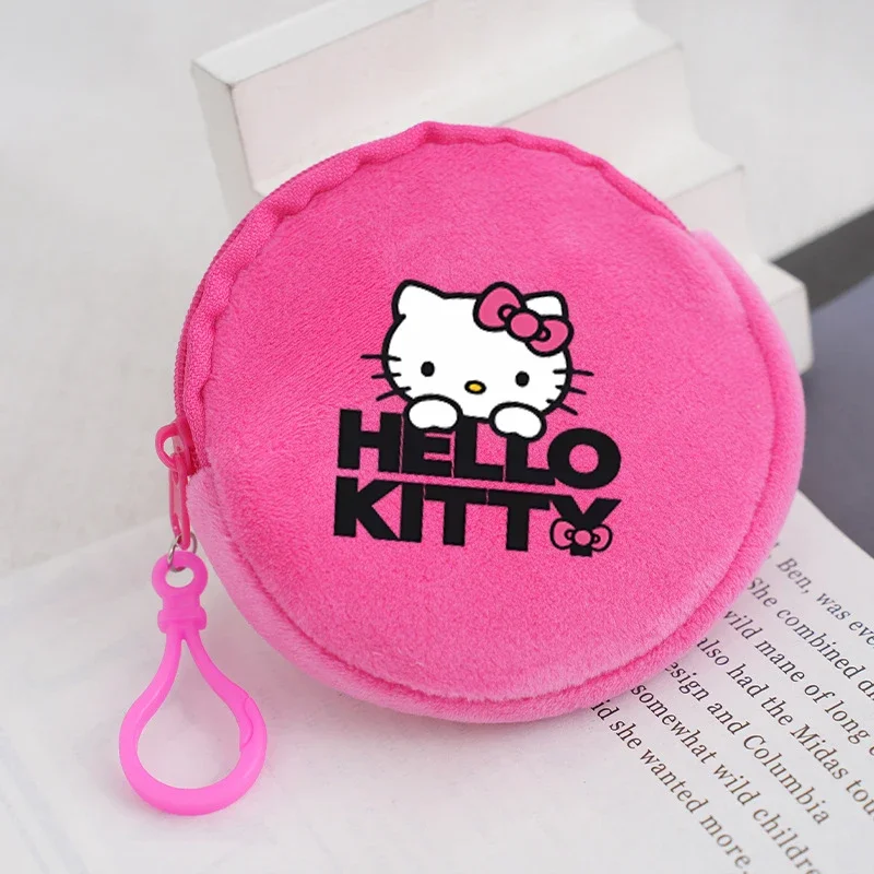 Hello Kitty Round Coin Purses Anime Cartoon Plush Wallets Children Mini Zipper Storage Bag Boys Girls Small Money Bags Key Pouch