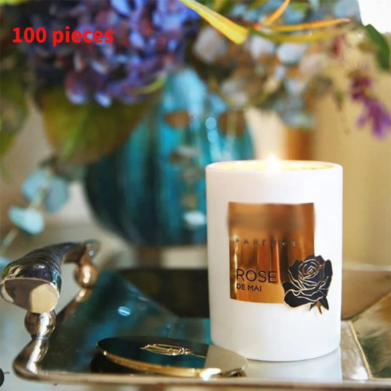 10 0.Zhang.Custom.2020 Personality Custom Made Adhesive Sticker Metal Perfume Candle jar Label glass jar