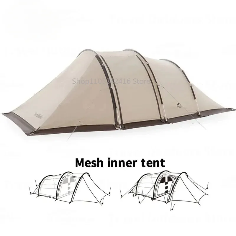 Camping Tunnel Tent Waterproof Awning 150D Oxford UPF50+ UV Protection PU3000mm Outdoor Travel Tent with Snow Skirt