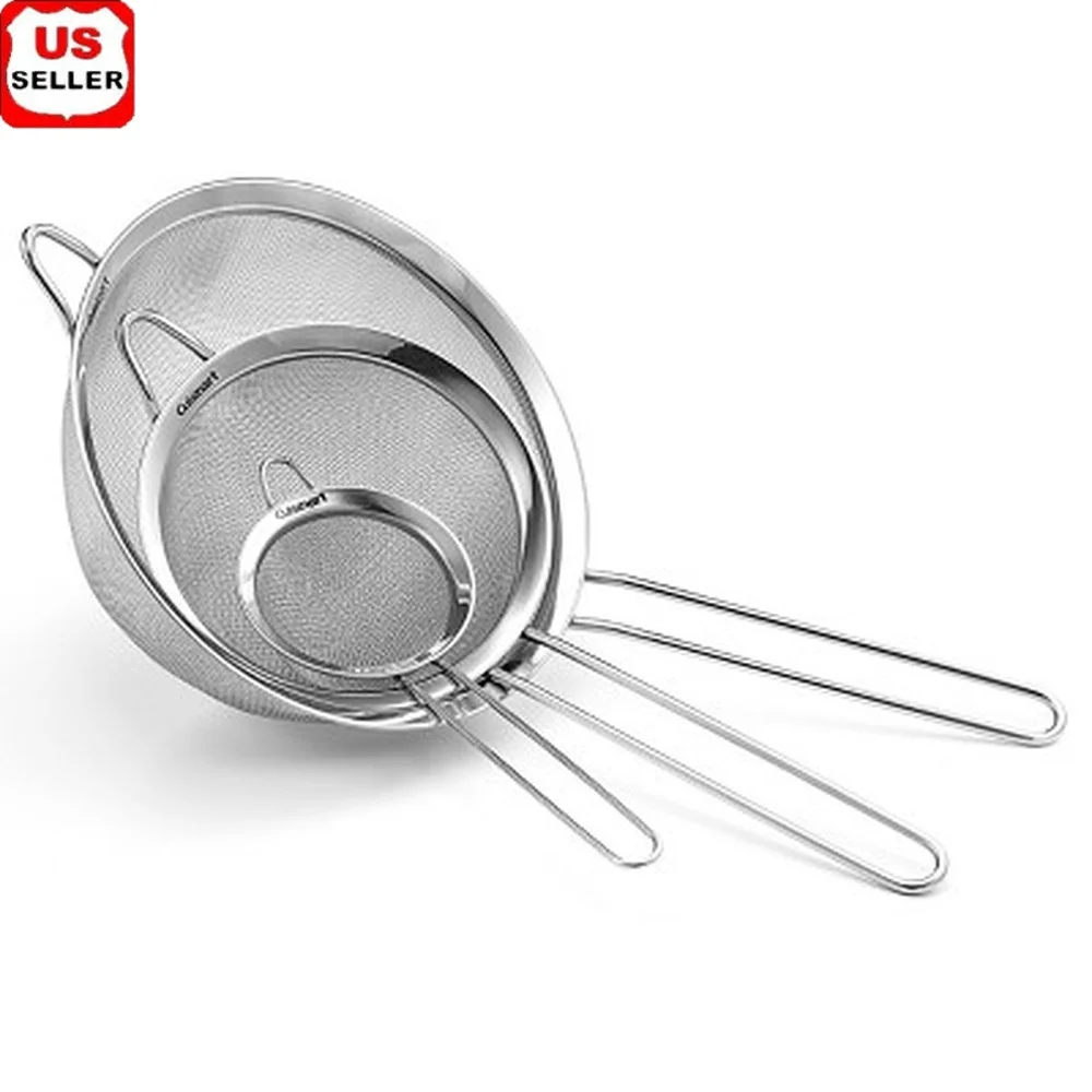

Set of 3 Stainless Steel Mesh Strainers Fine Mesh Design Dishwasher Safe Kitchen Tools Easy Storage and Cleaning