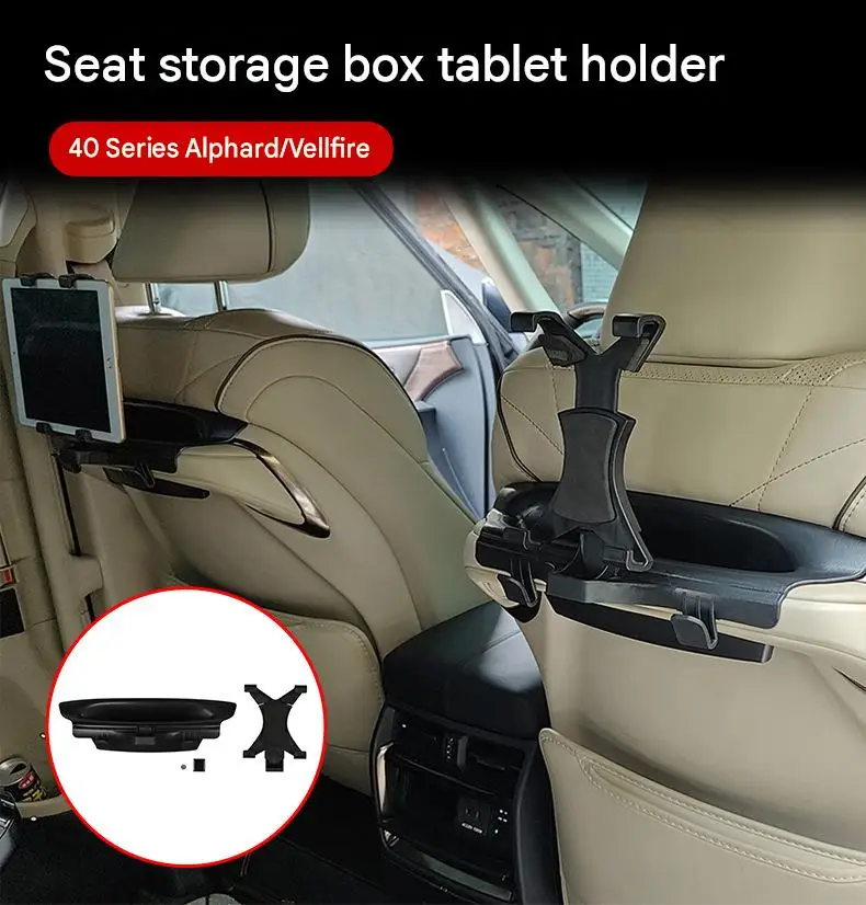 Seat Back Storage Box for Toyota Alphard Vellfire 40 Series Black ABS Tablet Holder with Hooks Rear Passenger Interior Organizer
