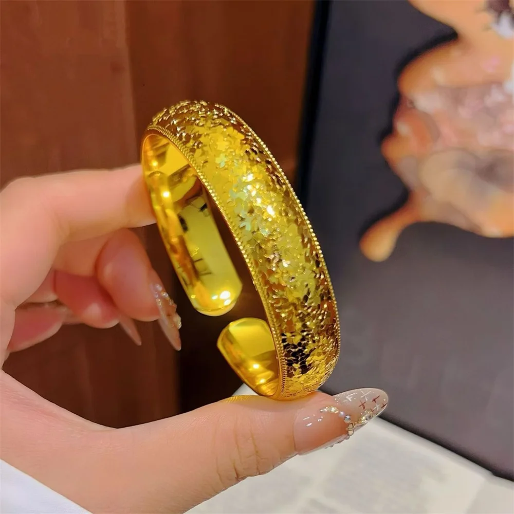 OUYADI 14K Gold Plated Stainless Steel Adjustable Open‑End Men Women Bracelet, Fine Jewelry Present