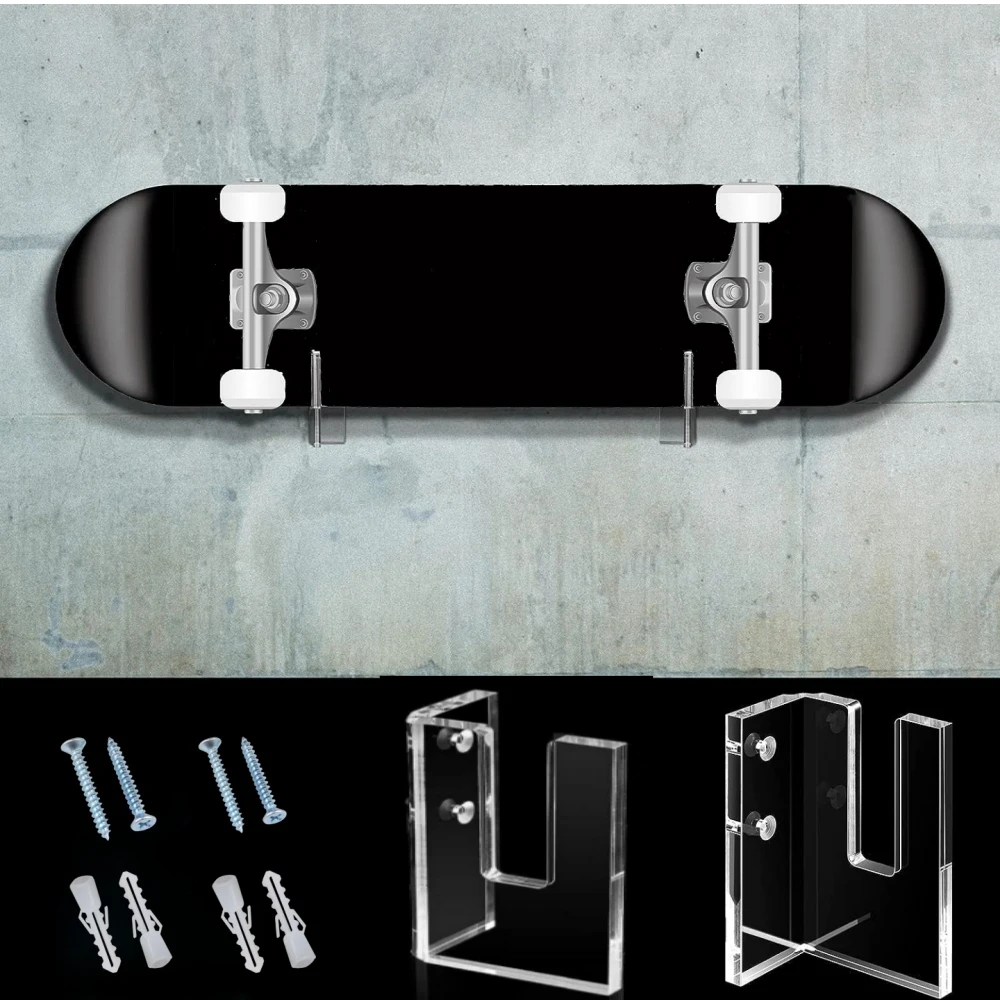 2 Pairs Skateboard Display Rack Acrylic Wall Stand Fixed Holder Skateboards Storage Holder