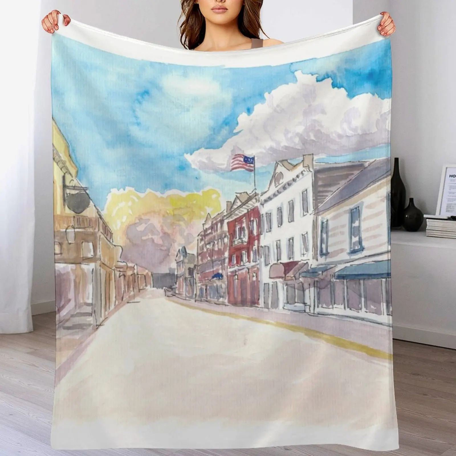 

Mackinac Island Street Scene on Lake Huron Michigan USA Throw Blanket Outdoor Soft Blanket for Picnic Beach Camping