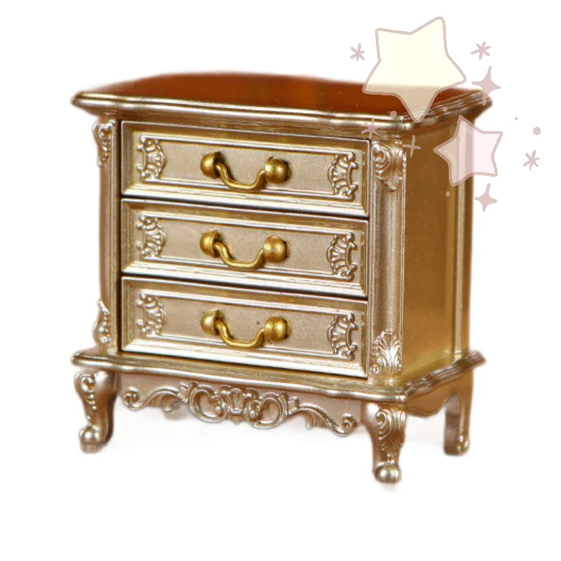 Mini mesita de noche con cajones para casa de muñecas, armario de almacenamiento para muebles de dormitorio, decoración de construcción de microescena, 1/12