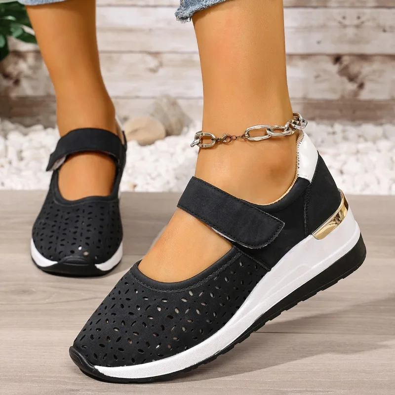 Plus Size 44 Women's Wedge Heel Casual Shoes Summer New Fashion Lightweight Hollow Round Toe Sneakers for Women Zapatos De Mujer