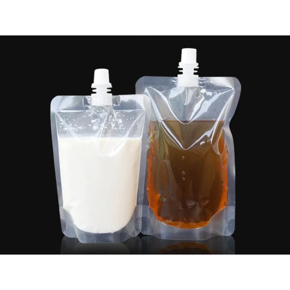 1000Pcs Jelly Clear Poly Pe Doypack Storage Bag Juice Milk Liquid Empty Stand Up Plastic Spout Pack Pouch 100ml~500ml Wholesale