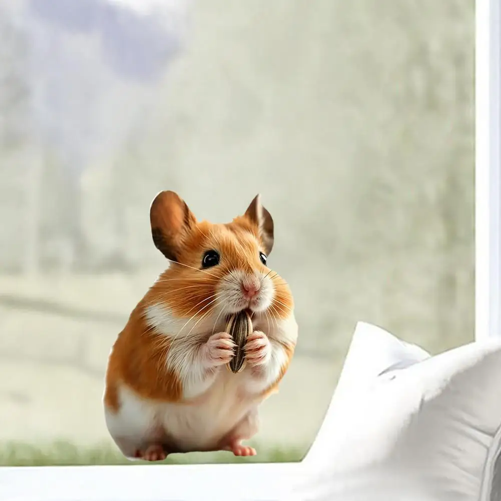 Cute Hamster Static Window S Durable Outdoor Window Stickers Realistic Hamster Static Window Sticker Sunflower Daisy for Room