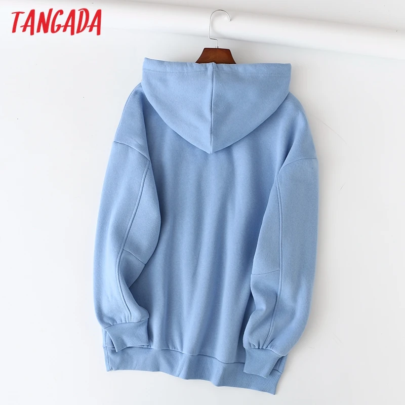 Tangada 2022 women fleece cotton hoodie sweatshirts oversize ladies pullovers pocket hooded jacket SD60-1