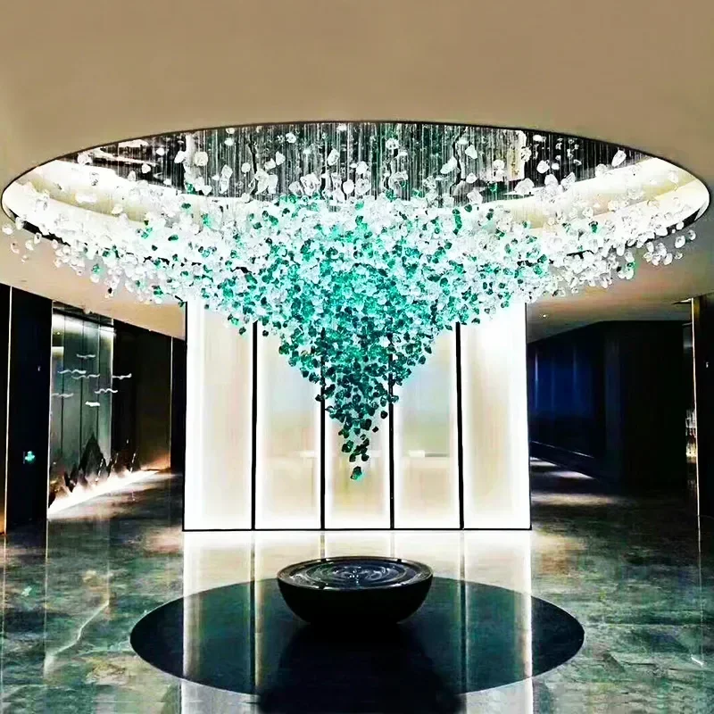 Modern Luxury Crystal LED Ceiling Chandeliers Lighting Art Stone Stair Long Pendant Light Home Decor Lustre Suspension Luminaire