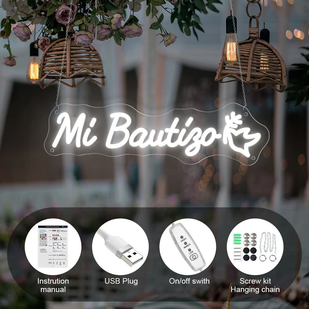 

Mi Bautizo неоновая светодиодная вывеска на стену для дома, комнаты, церковного декора, светодиодная неоновая вывеска для вечеринки, украшения для крещения, знаки, подарки на день рождения