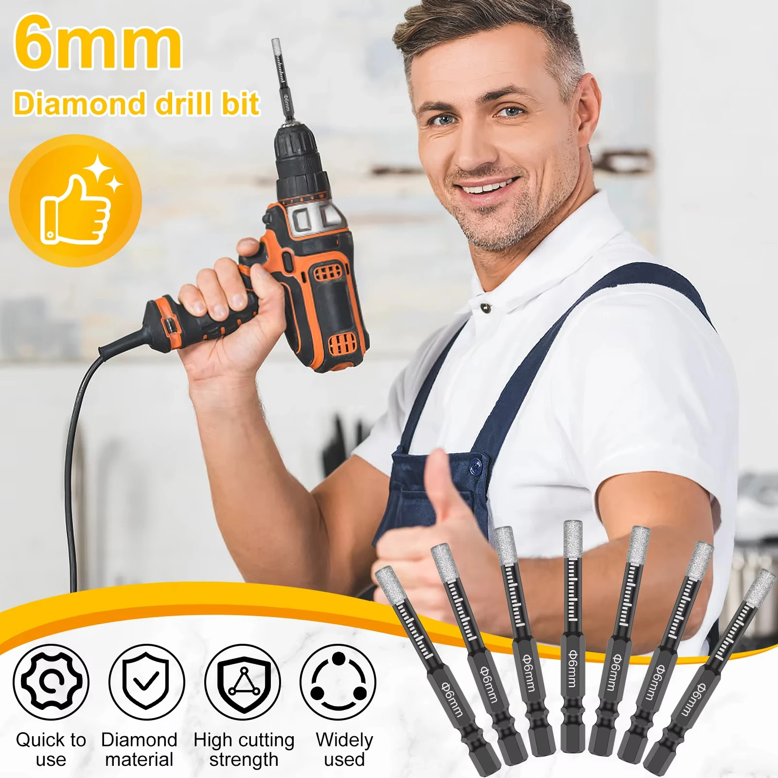 7Pcs 6mm Hexagonal Shank Brazed Dry Ceramic Tile Drill Bit Marble Granite Vitrified Tile Hole Opener Diamond Drill Bit Hole Saw