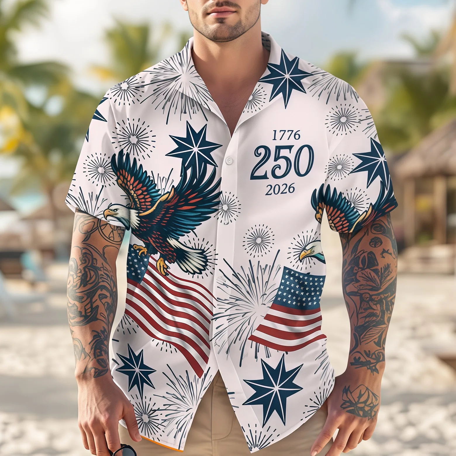 250th Anniversary of the American Flag 3D Print Men's Shirt Summer Street StyleQuick-Drying Fashion HawaiianVacation Beach Shirt