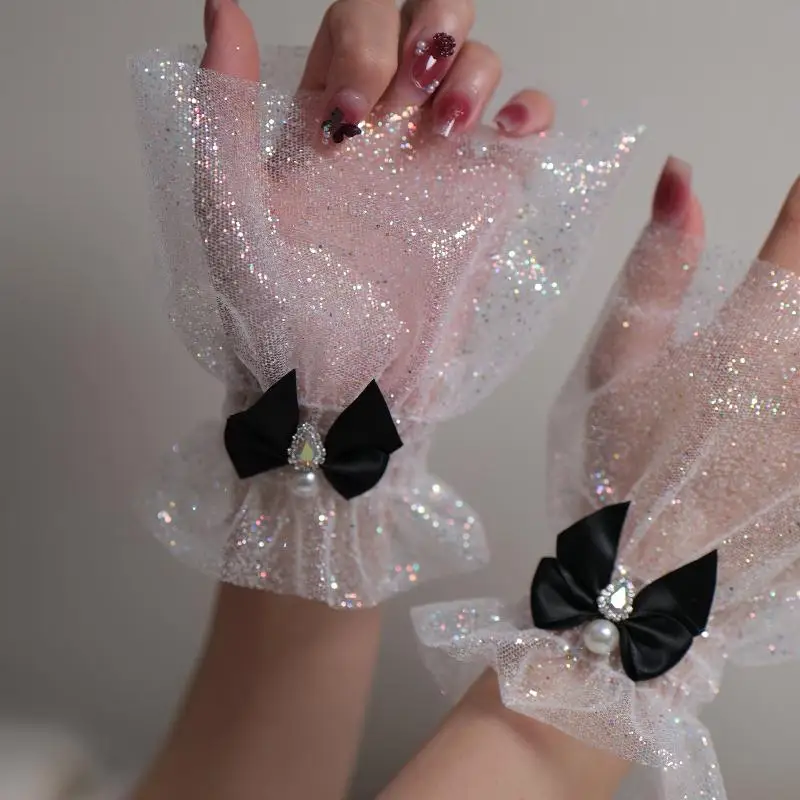 

Nail Photo Equipment Short Bow Mesh Wrist Fake Sleeves Bride Decorative False Cuff Tulle Item Nail Art Take Picture Background
