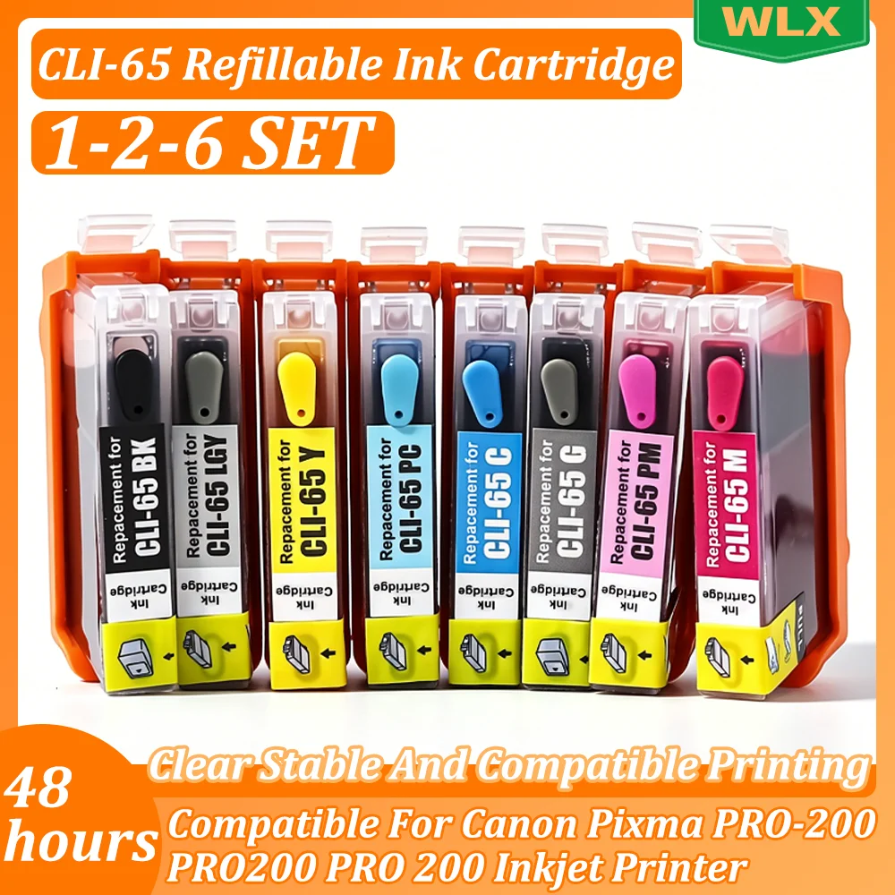SET CLI65 CLI 65 CLI-65 Refillable Ink Cartridge Compatible For Canon Pixma PRO-200  PRO200 PRO 200 Inkjet Printer