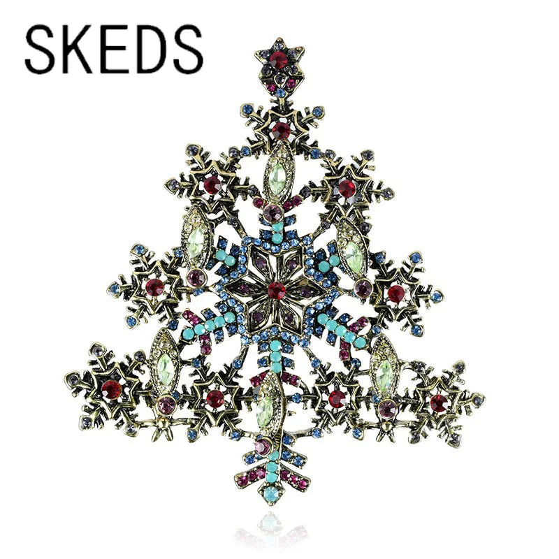 SKEDS Vintage Classic Tree Rhinestone Brooches Badges For Women Men Retro Middle Unisex Baroque Crystal Party Pins Jewelry