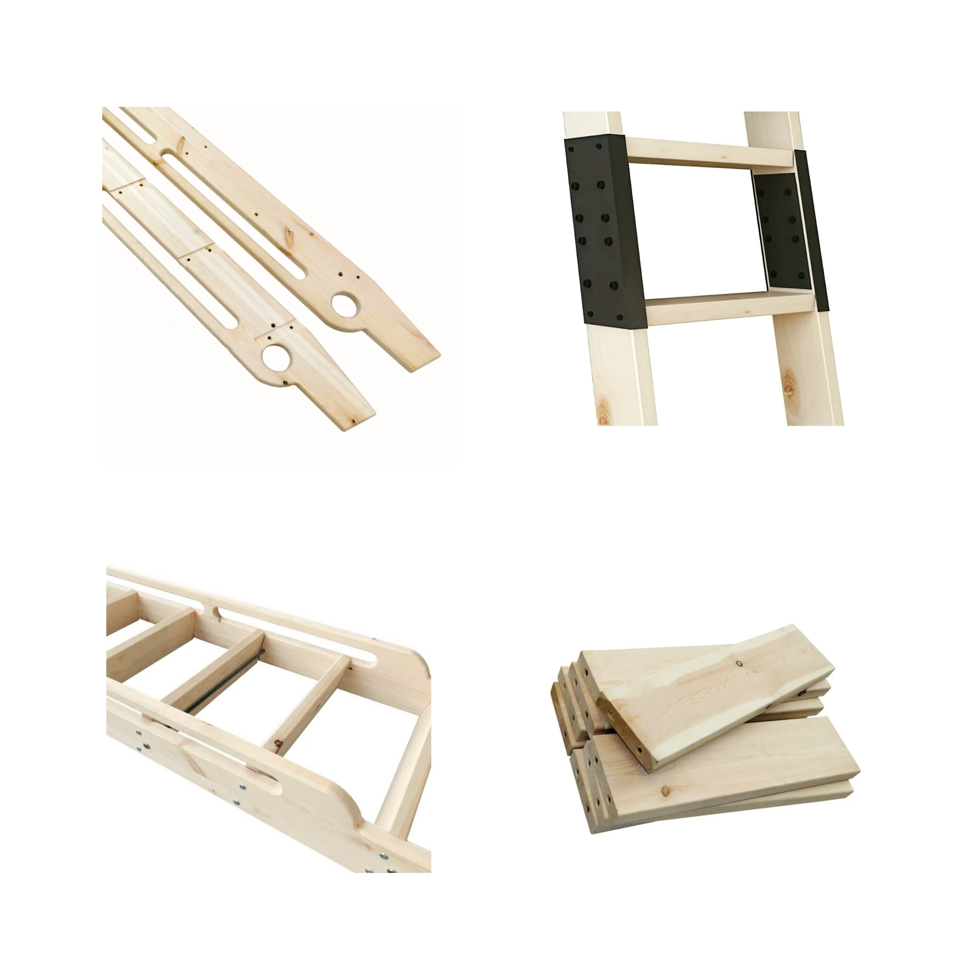 Natural Durable Solid Wood Library Step Ladder With Built-in Handrails