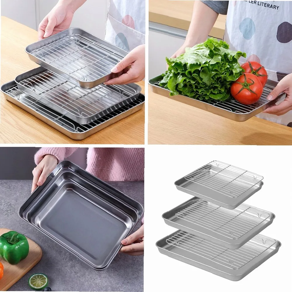 

Commercial Stainless Steel Food Pan Set with Lid, 3-Piece Rectangular Dish Tray for Catering