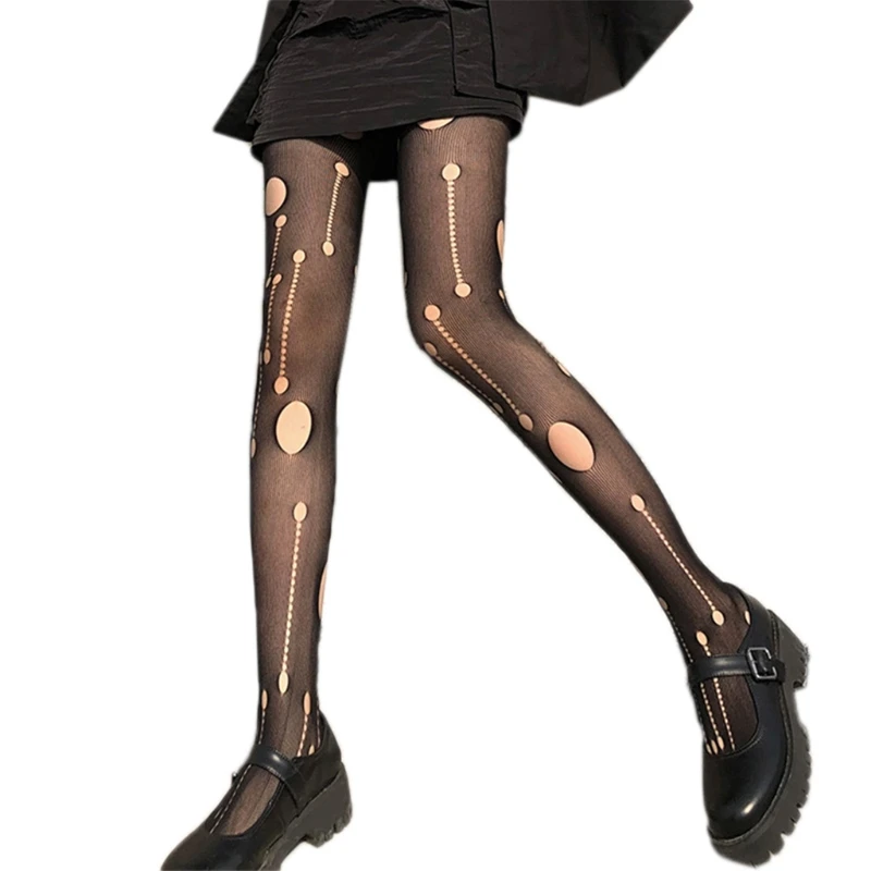 

YUYU Women Retro Distressed Ripped Hole Black Pantyhose Hollow Out Mesh Fishnet Silky Tights Stockings Sexy Lingerie Party