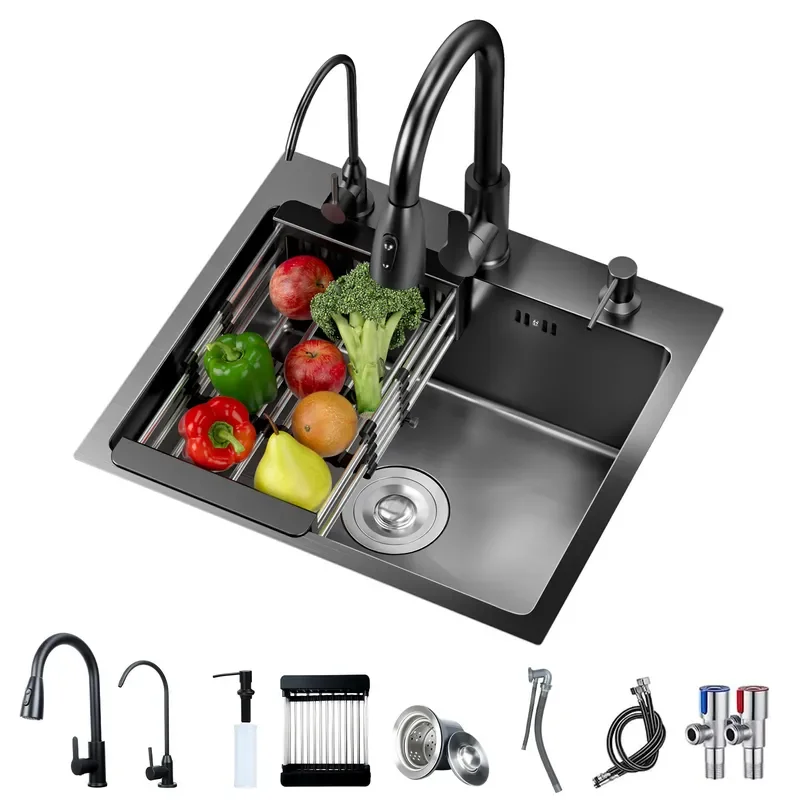 Stainless Steel Kitchen Sink Large Single Bowl Deep Basin Modern Design Durable Easy to Clean for Home Restaurant Use