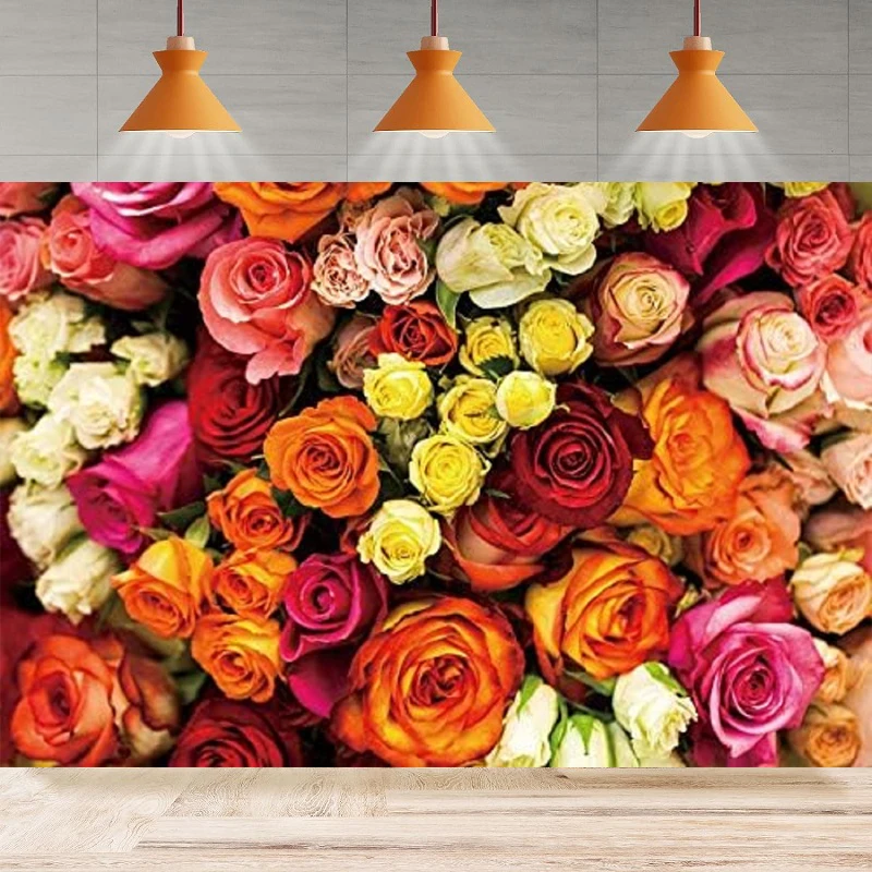 Fondo de fotografía de flores flor exuberante rojo naranja Floral hermoso fondo boda Día de la madre fiesta telón de fondo pancarta de pared