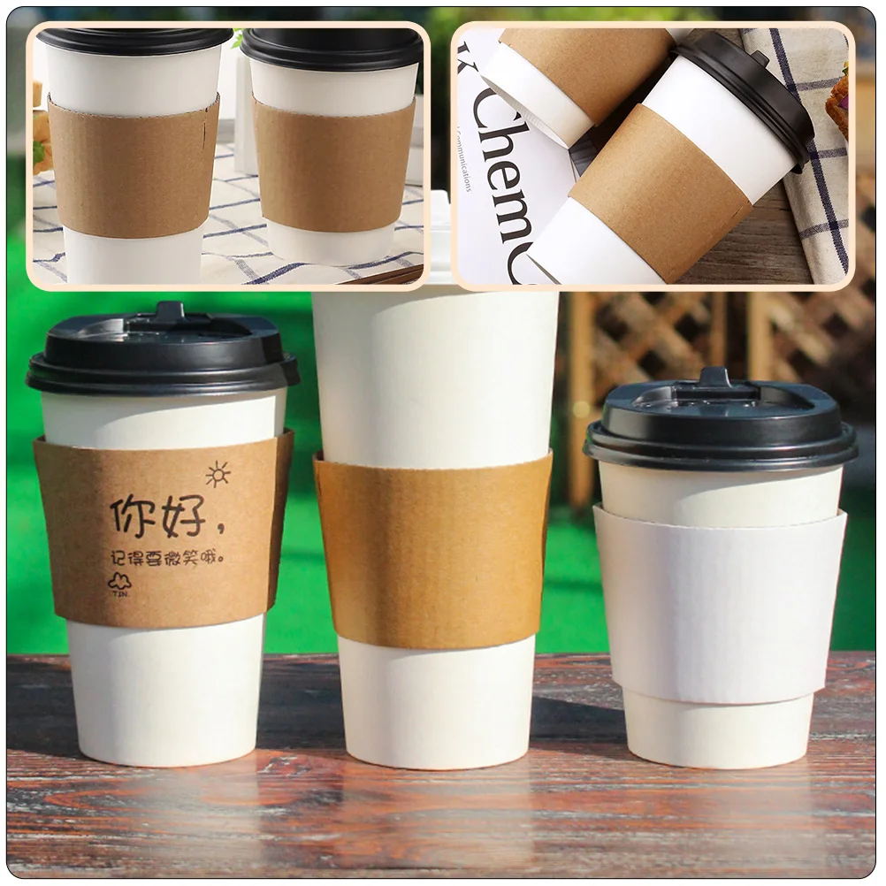 

50Pcs Durable Corrugated Paper Heat-Insulation Cup Sleeves Portable Coffee Tea Drink Protective Covers Cup Sleeve